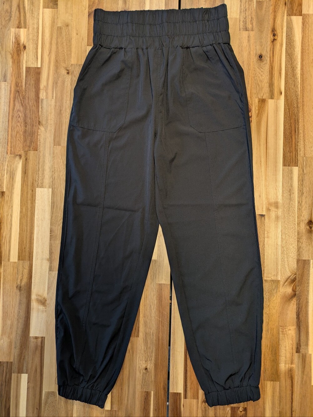 LoveRiche Black High Waist Black Jogger Pants with Pockets Sz L